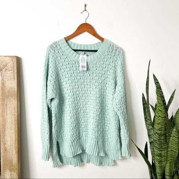 Seven7 Textured Chenille Sweater in Mint L Large - Picture 2 of 10